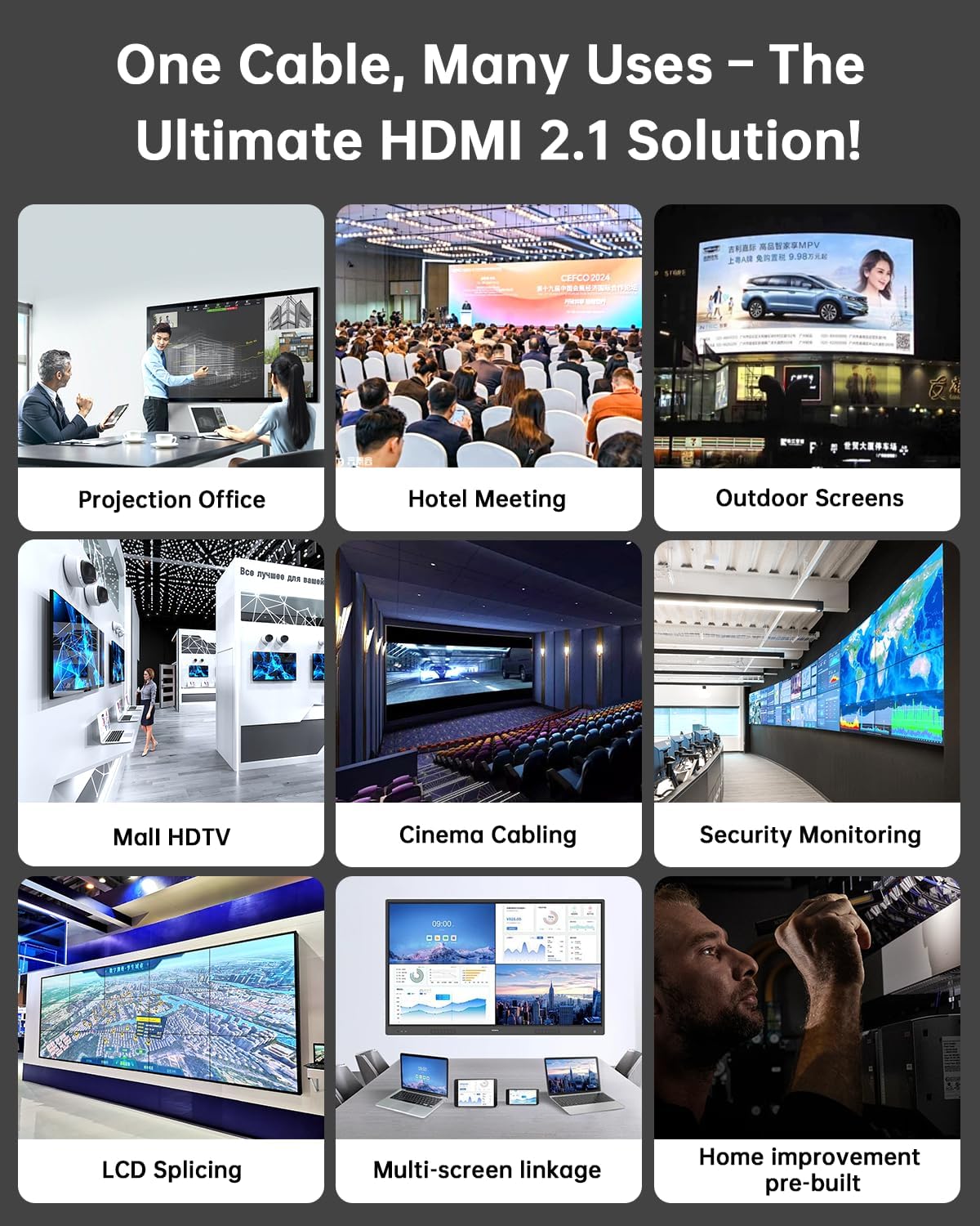 Cavo HDMI in fibra ottica 8K CL3 (10 m), cavo HDMI 2.1 lungo 48 Gbps [8K a 60Hz, 4K a 120Hz] con connettore di blocco, compatibile con TV, display, desktop, laptop, proiettori, console di