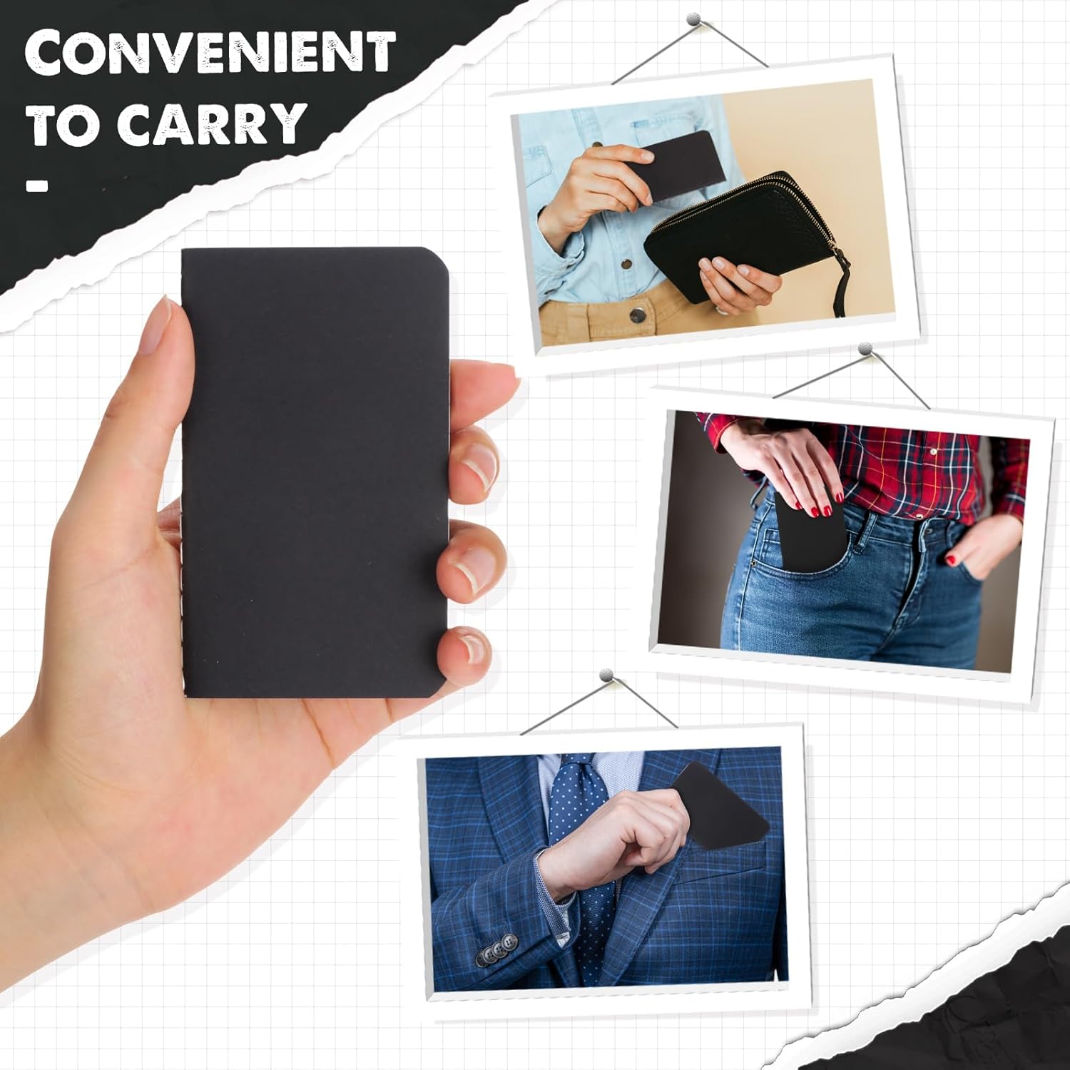 Harloon 100 Pack Mini Notebook Bulk 4 x 2.5 Inches Small Pocket Notepad Blank Lined Wallet Memos Journal Employee Appreciation Gifts for Coworker Staff Team Teacher Office School, 60 Pages(Black)