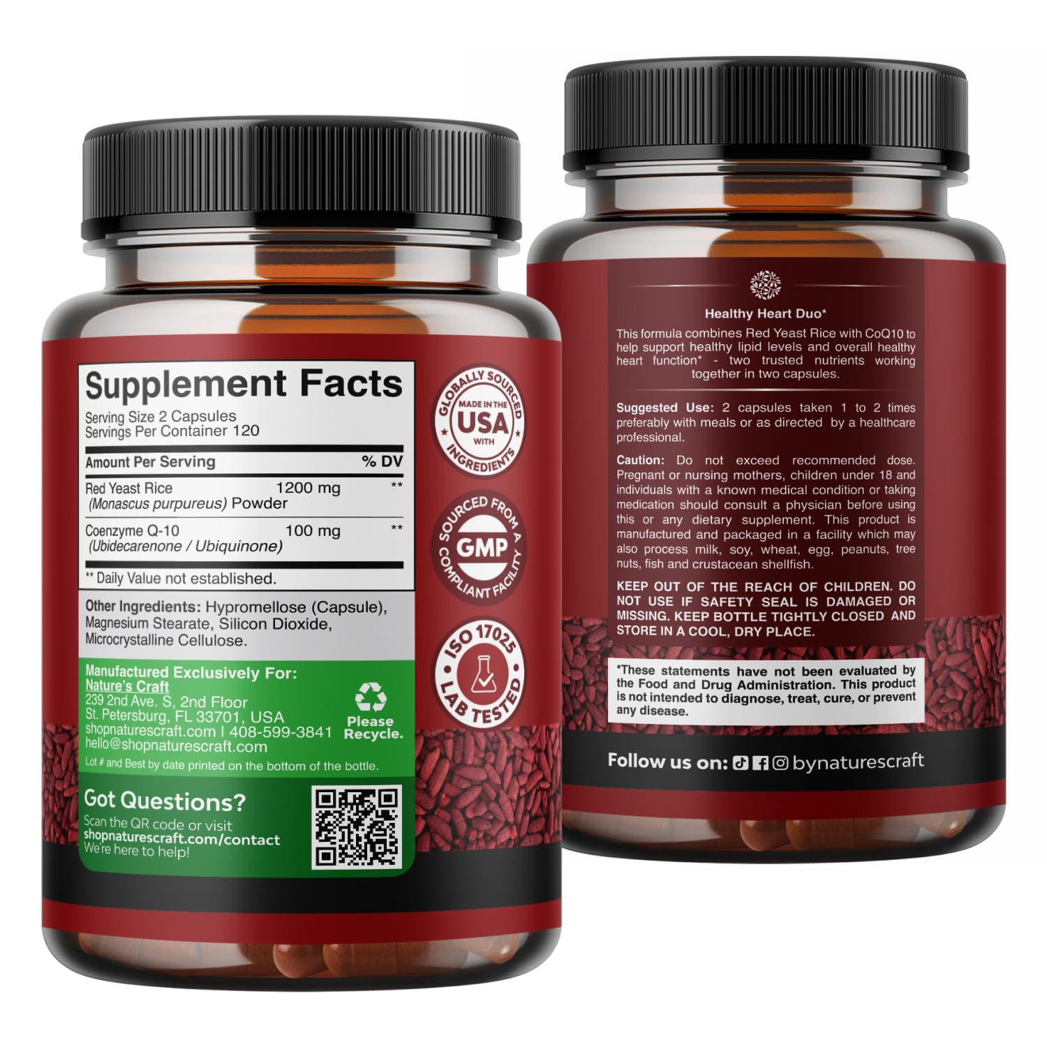Red Yeast Rice with CoQ10 Supplement - Healthy Heart Support – 240 Ct — Amazon image 4