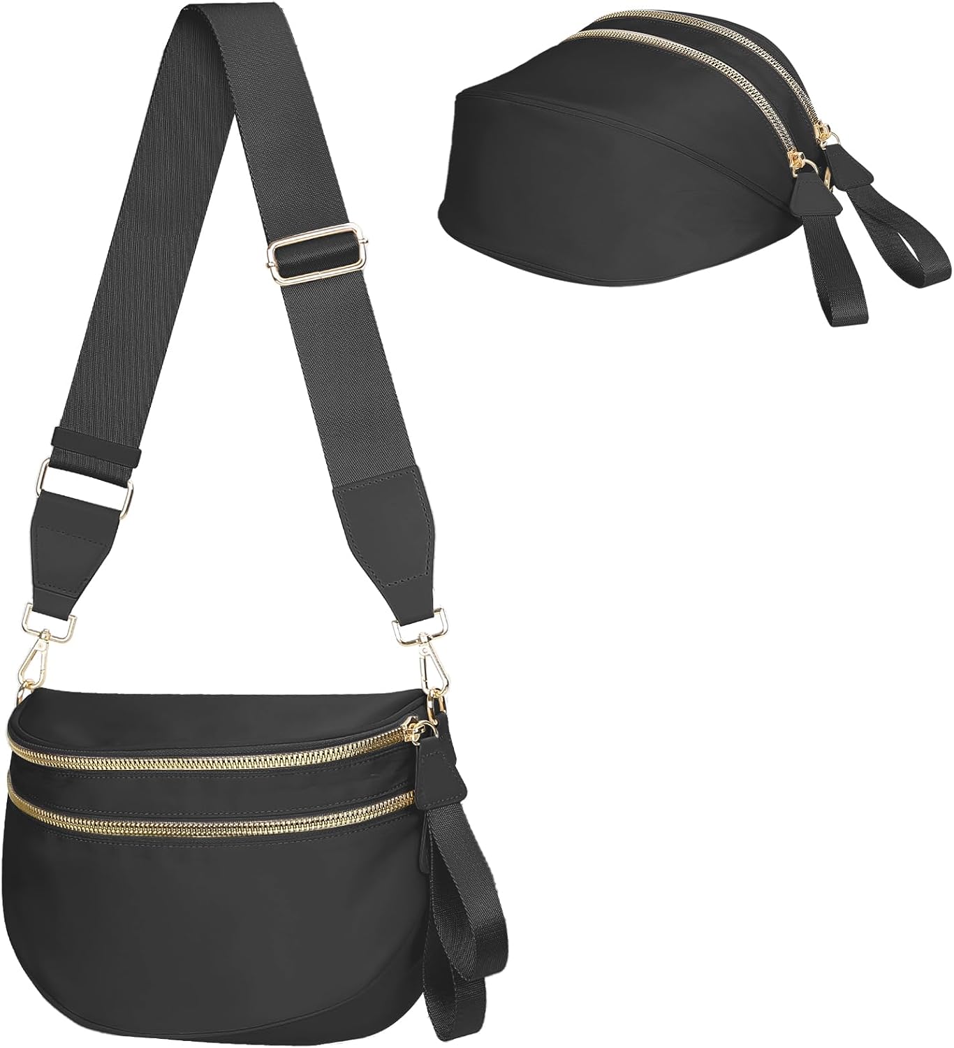 Titosha Oversized Nylon Bum Bags for Women Crossbody, Adjustable Strap Black Crossbody Bag Large Fanny Packs Sling Bag