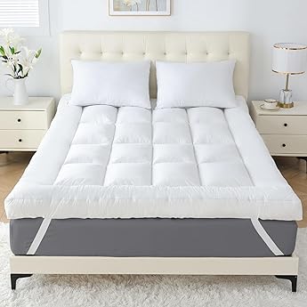WhatsBedding 5 Inch Feather Bed Mattress Topper,Duck Feather Memory Foam Mattress Topper, Thickened Topper Layer, Full, 54x75 inches