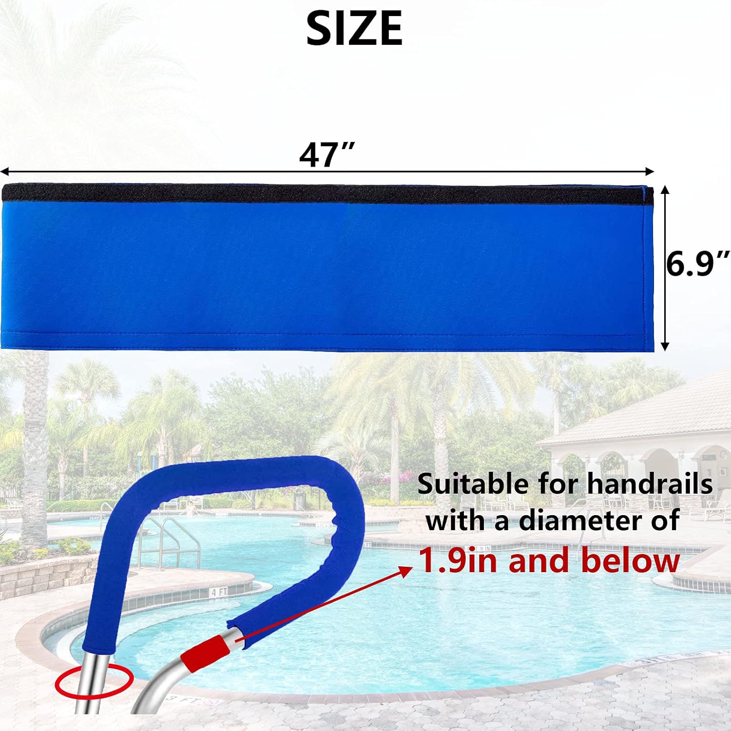 Broadsheet 47In Swimming Pool Handrail Safety Cover, 6.9Inch in Diameter, Safety Rail Covers for Pool Railings for Inground Pools, Hand Rails Accessories for Spa Entry Handrails (Royal Blue) : Patio, Lawn & Garden