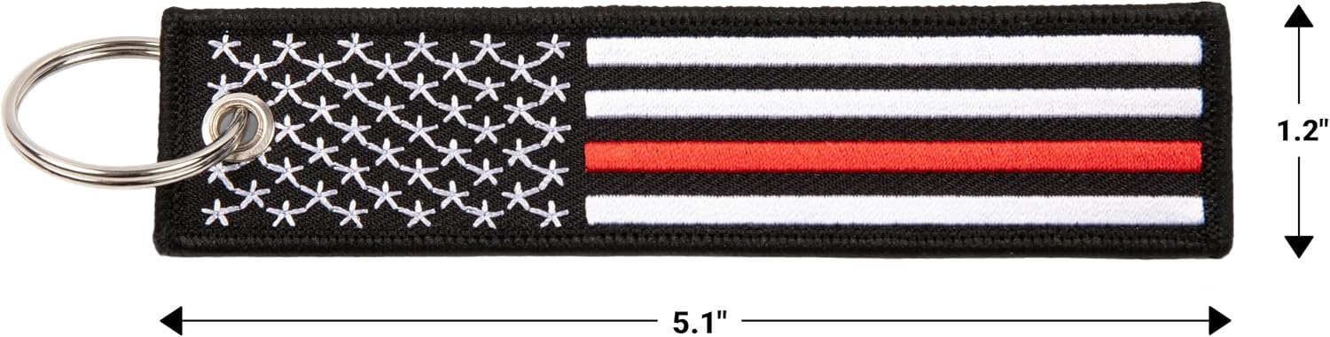 Great 1 Thin Red Line American Flag Keychain Tag with Key Ring & Carabiner 2-Pack - Fireman Firefighter