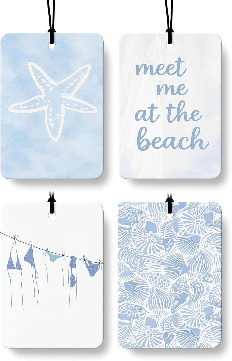 Blue Coastal Car Air Freshener 4 Pcs Coconut Scented, Preppy Blue Bikini Starfish Car Accessories Mirror Decor for Women, Girly Beachy Hanging Air Freshener for Cars Closet Drawer Books