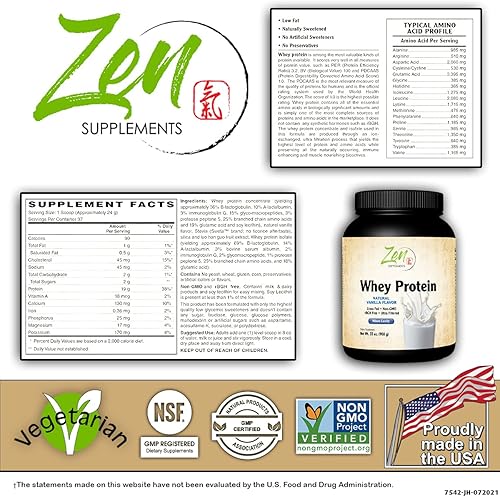 Miniatura 2 de Zen Supplements - Proteína de suero orgánico alimentado con pasto de 0.67 oz por porción apta para dieta cetogénica - Vainilla 32 onzas en polvo