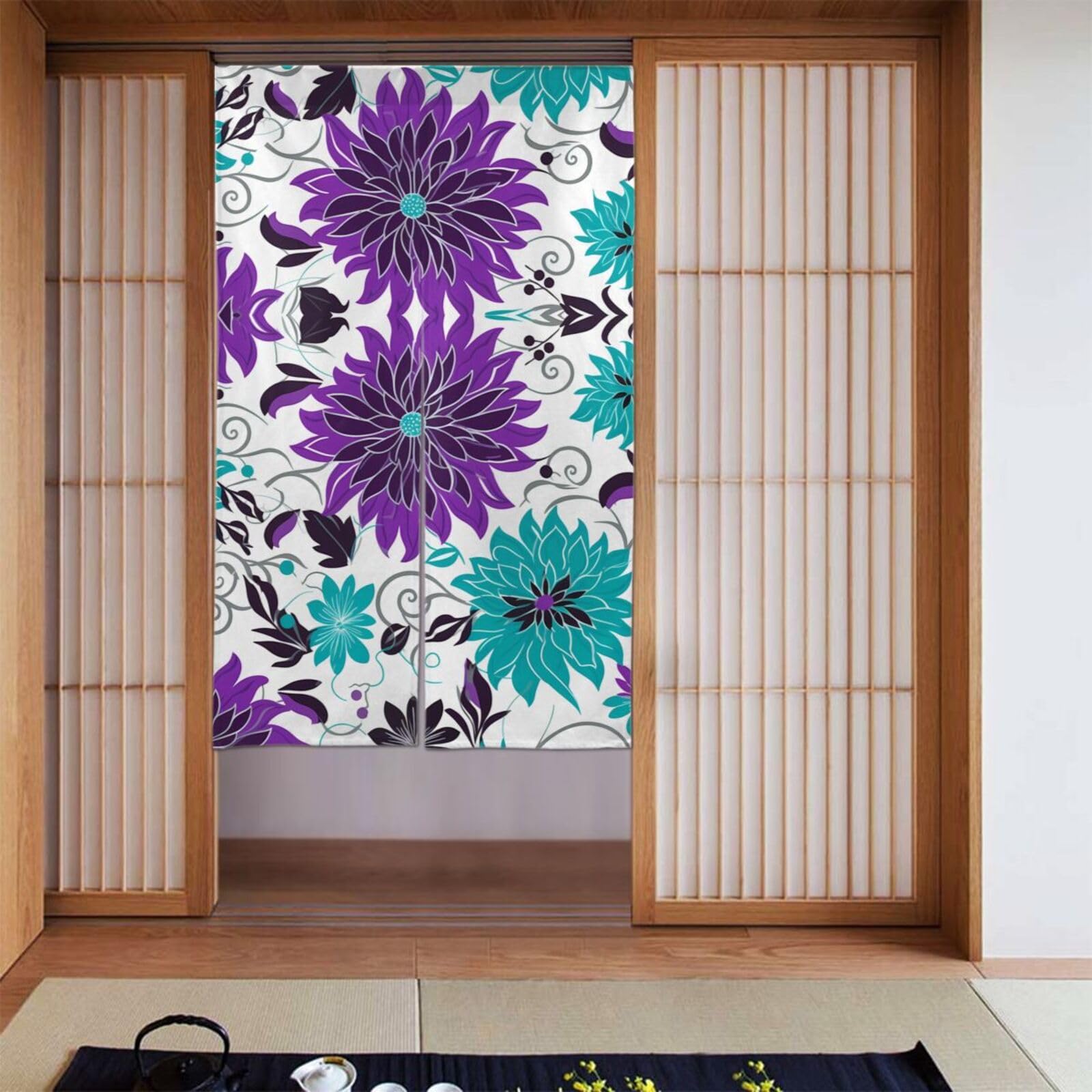 Rideau occultant violet et bleu sarcelle pour ambiance cocooning de chambre