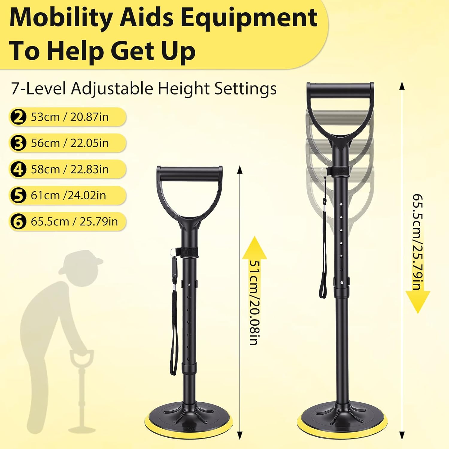 Mobility Aid Tool, 7 Height Adjustable Standing Assist Devices, Stand Assist Aid for Elderly, Elderly Lift Assist Supports Equipment for Gardening Weeding Floor Maintenance