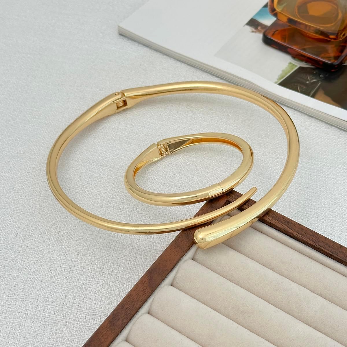 Chunky Gold Choker Necklace for Women With Bracelets, 18K Gold Plated Statement Teardrop Collar Silver Minimalist Fashion Accessories Jewelry Gifts - Image 5