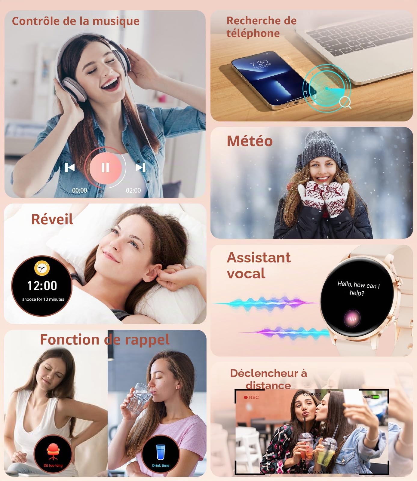 Montre Connectée Femme avec Appel Bluetooth, 1.32" AMOLED Smartwatch, 120+Sportif Sommeil, Podomètre, Fréquence Cardiaque/Sommeil/IP68 Étanche Montre Running Compatible pour Android iOS (Doré)