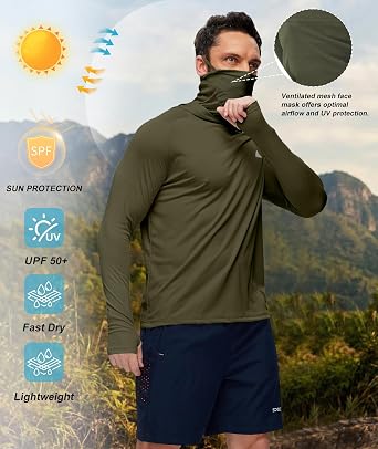 ZITY Fishing Shirts for Men with Mask UPF 50+ UV Sun Protection Rash Guard Long Sleeve Hoodie