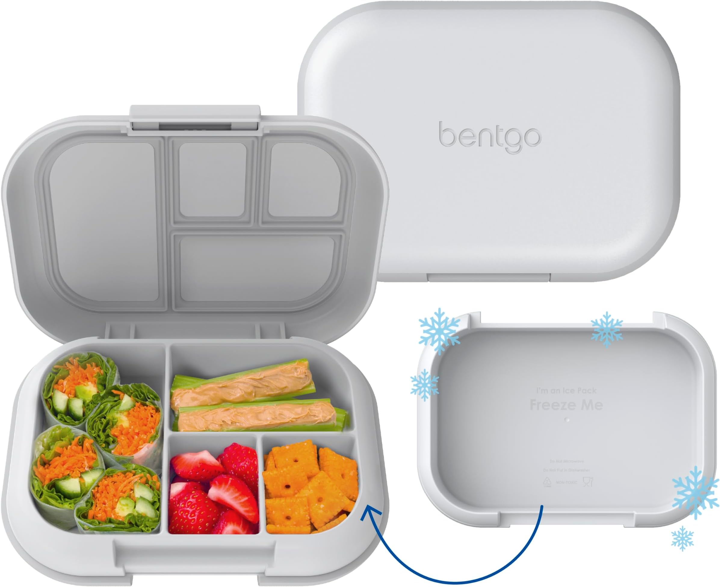 Kids Chill Lunch Box - Bento-Style Lunch Solution with 4 Compartments and Removable Ice Pack for Meals and Snacks On-the-Go - Leak-Proof, Dishwasher Safe, BPA-Free (Gray)