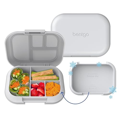 Bentgo Chill Kids Leak-Proof Lunch Box - 4-Compartment Bento Box with Built-In Ice Pack, 3.3 Cup Capacity, PFAS & BPA-Free, Microwave & Dishwasher Safe, Ideal Size for Ages 3 to 7 (Gray) - Gray