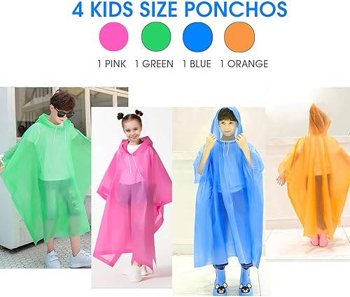 Miniatura 6 de Ponchos de lluvia desechables para niños y niñas, impermeable multicolor, paquete de 4