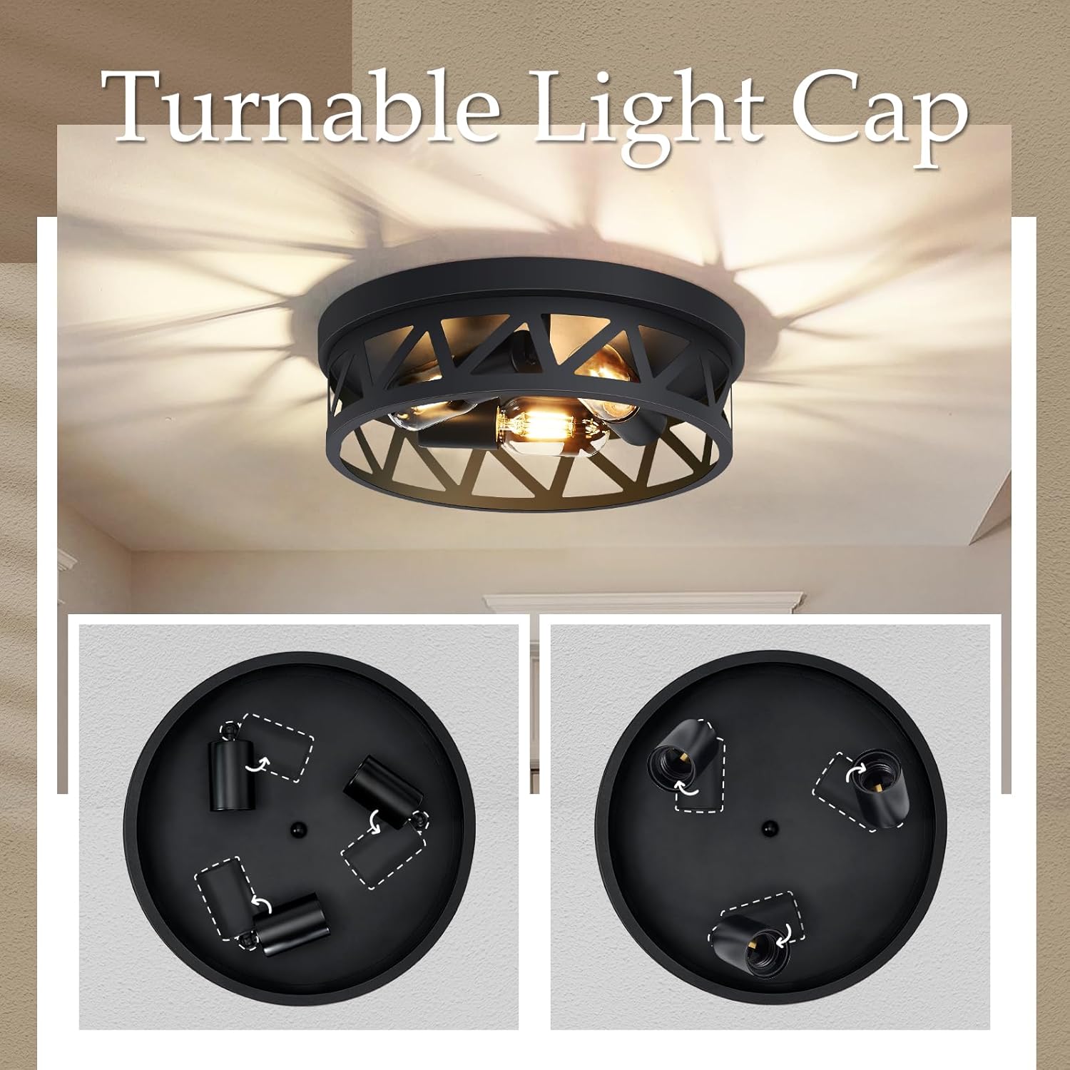 13 inch Black Flush Mount Ceiling Light Fixture,3-Light Light Fixtures Ceiling Mount for Hallway,Hall,Kitchen,Farmhouse (1 Pack)