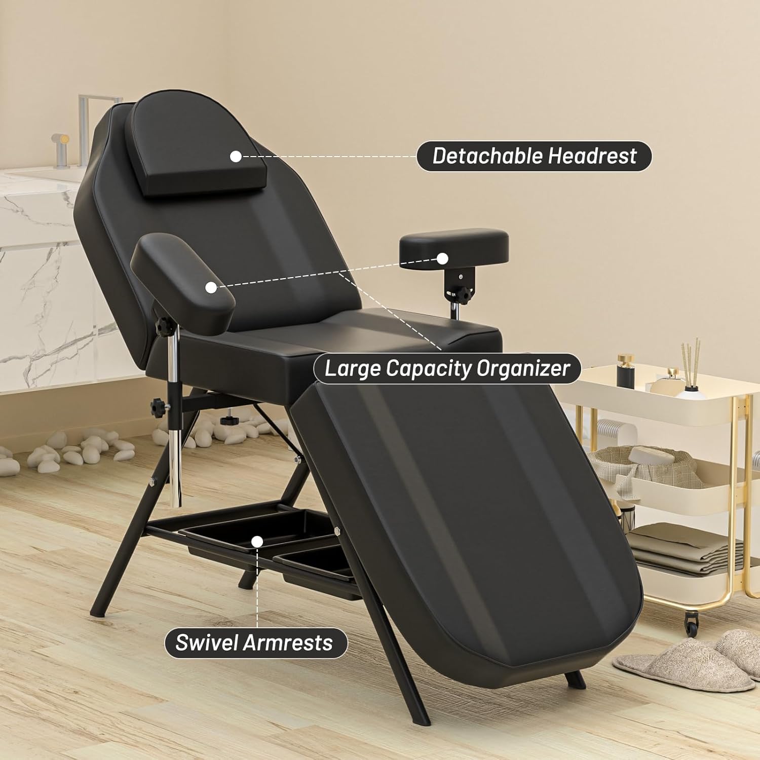 Massage Salon Tattoo Chair Esthetician Bed Lash Bed, Adjustable Armrests Client Tattoo Chair with Large Capacity Beauty Basket for Massage Beauty SPA Tattoo