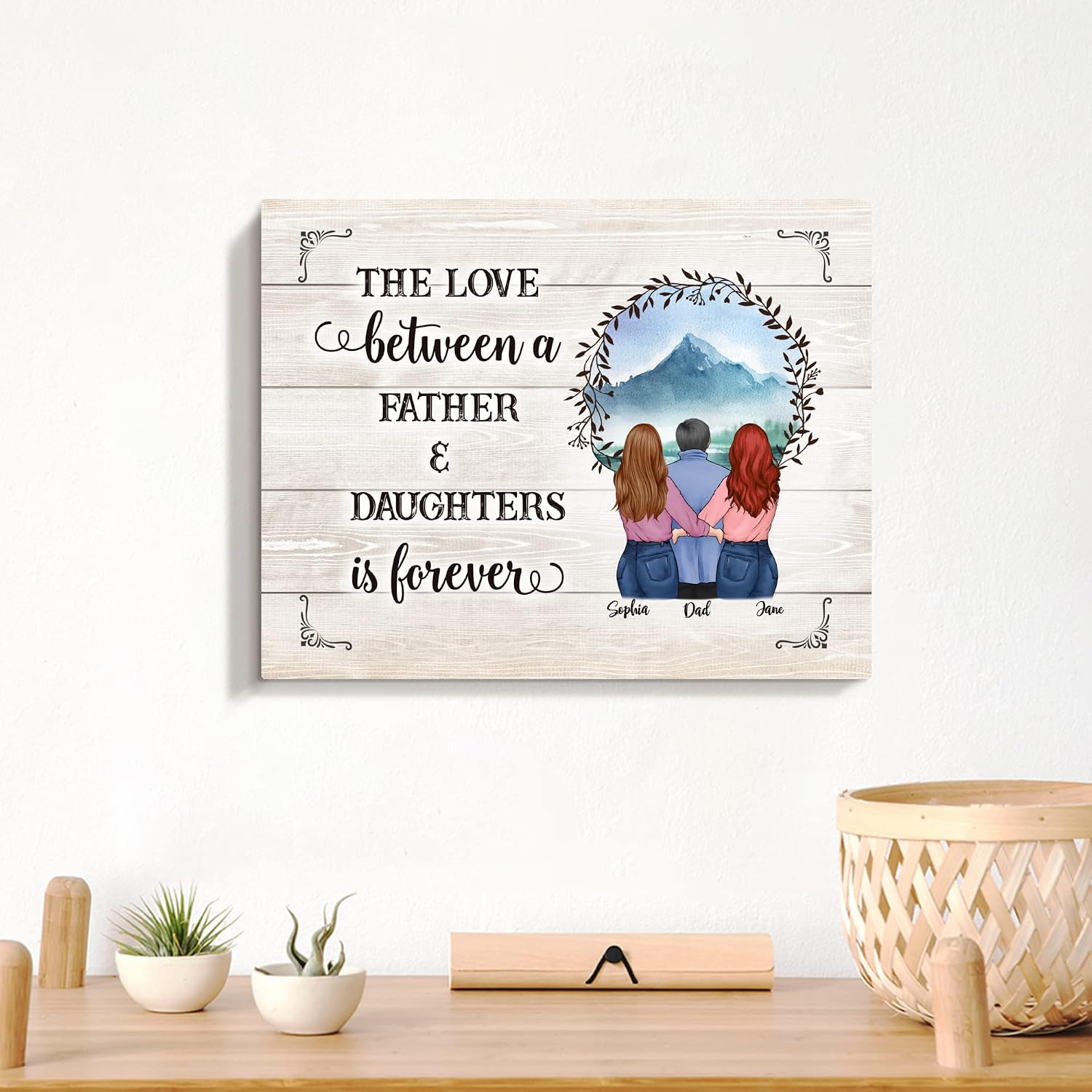 Gossby Personalized Canvas for Father and 2 Daughters The Love Between Father Daughters Forever - Custom Father's Day 2026 Gift with Names - Dad Wall Art Birthday Christmas