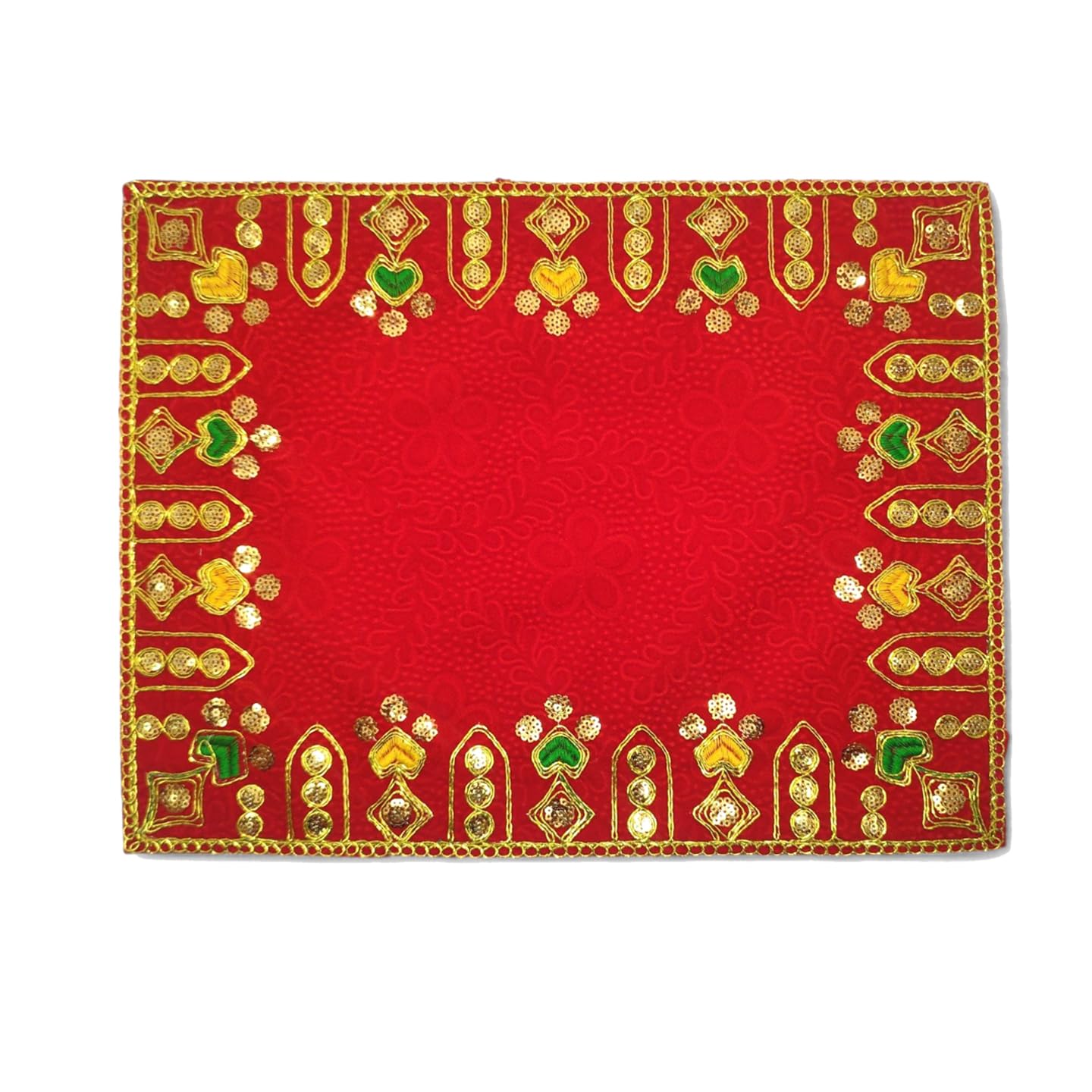Achleshwar Designer Velvet Embroidered Pooja Aasan Cloth 20X30 inch RED | Chowki Aasan for God Idol | Mandir Table Altar Cover for Temple, Puja Shelf, Diwali Decoration Pack 0f 1