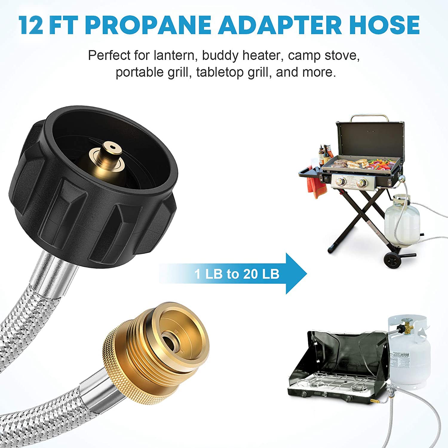 Buy Kohree 12FT Propane Adapter Hose 1 lb to 20 lb for Coleman Camping Stove, Propane Tank