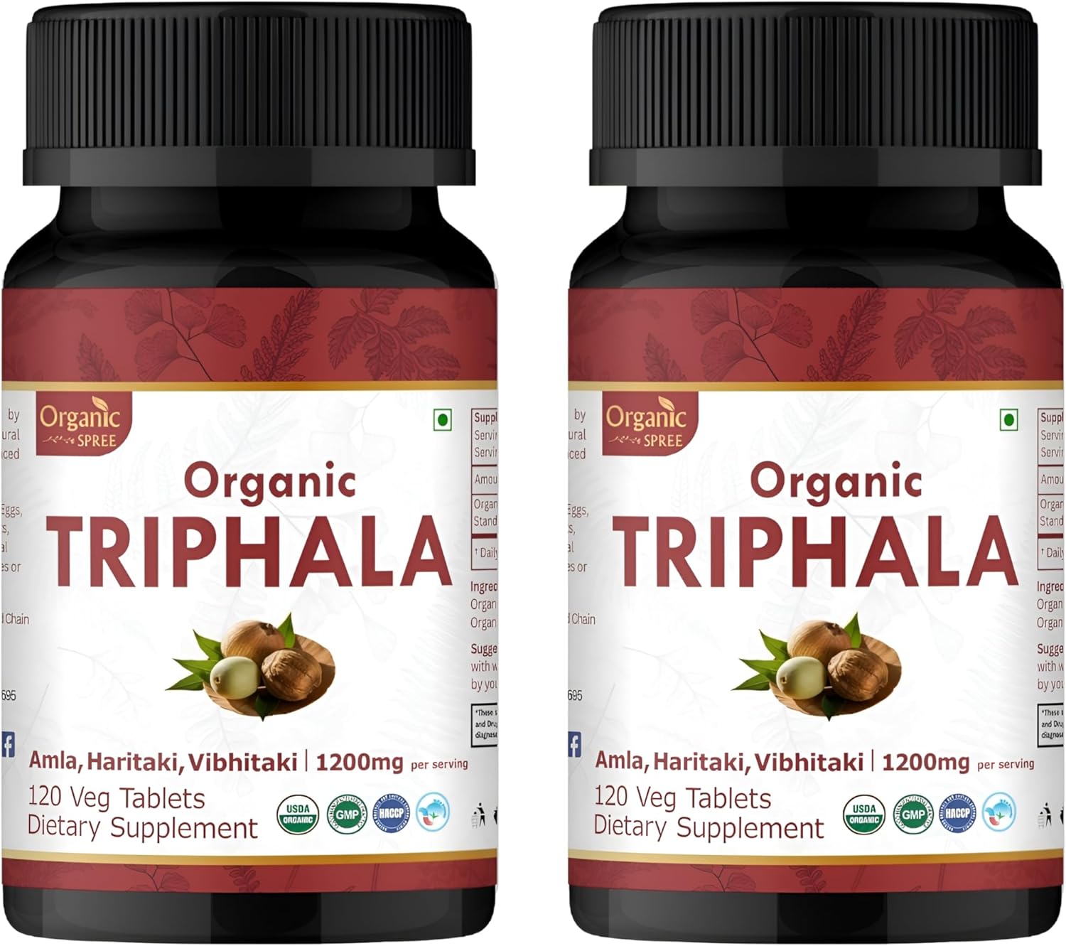 Triphala 120 Tablets | Amla, Haritaki & Bibhitaki | 1200mg per Serving | Organic and Natural | USDA Certified 120tab – Pack of 2
