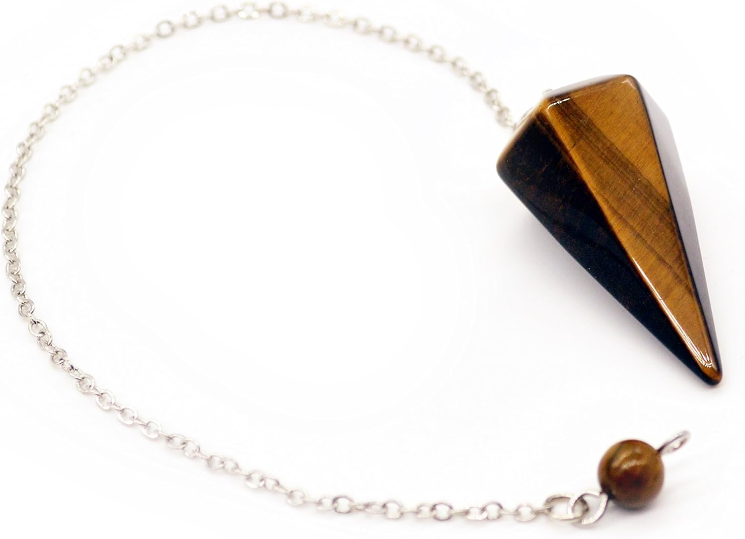 Polar Jade Crystal Pendulum Made of Natural Tiger's Eye Gemstone for Dowsing Divination Chakra Reiki. Pointed with Chain and Jewelry Pouch - Image 4