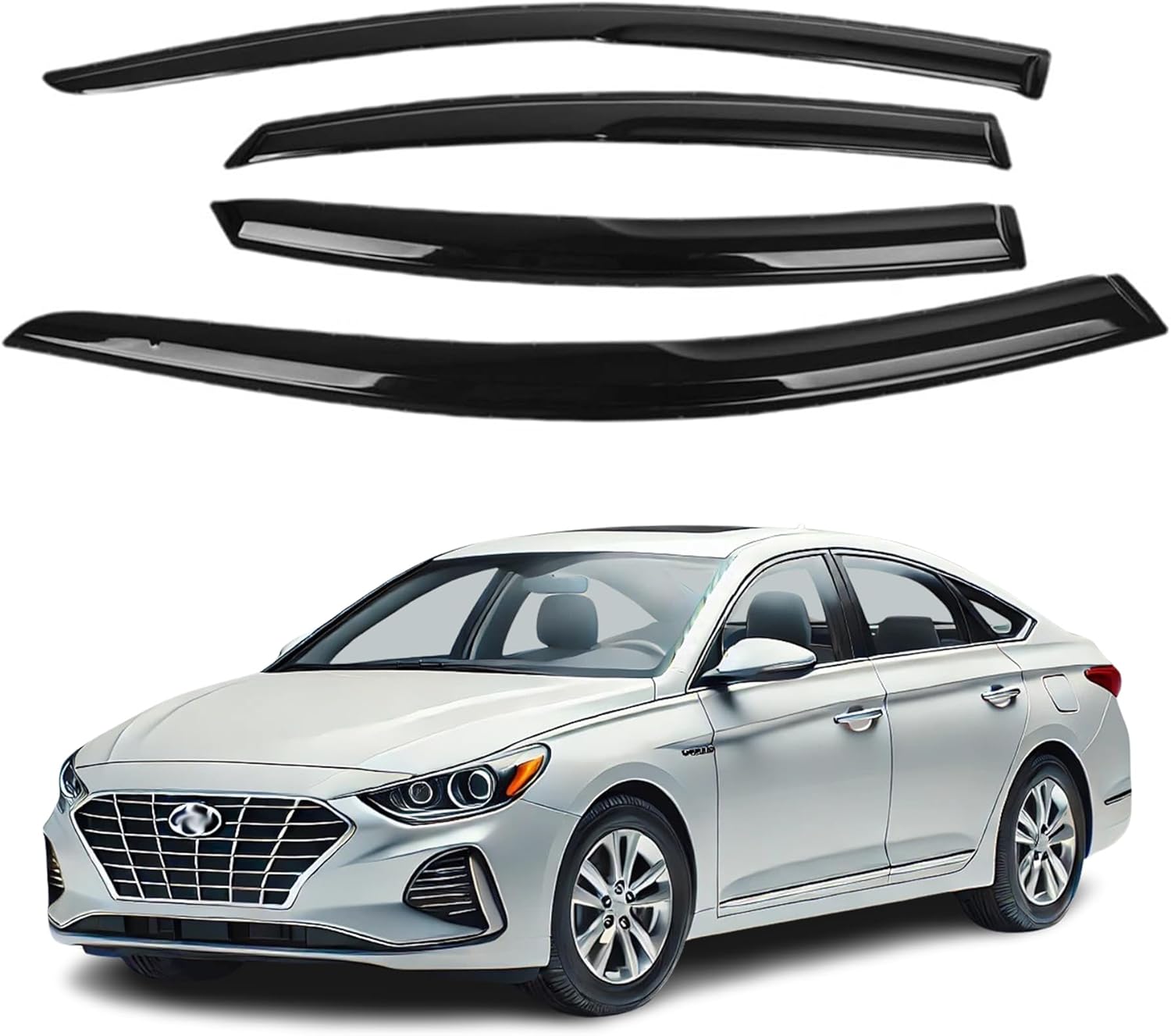 Fits for Hyundai Sonata 2015 2016 2017 2018 2019 Smoke Window Visor Set - Sun, Rain, and Vent Protection, 4-Pieces Tape-On Window Deflector Guard Kit