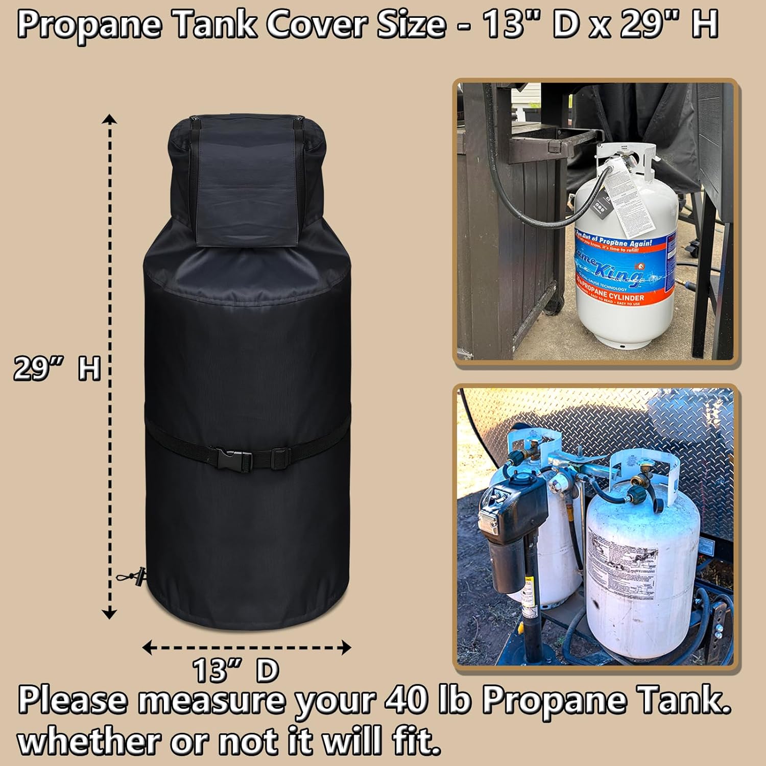 40 lb Propane Tank Cover, 1200D Heavy Duty Waterproof Thick Propane Tank Cover, Can Be Opened Top Easy to Use Waterproof Dustproof, UV-resistant and Frost-Resistant for 40 Gallon Propane Tank (Black)