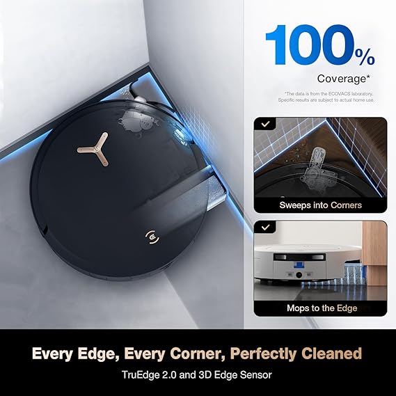 مكنسة كهربائية وممسحة روبوتية Ecovacs Deebot X8 Pro Omni، 18000 باسكال، ممسحة ذاتية الغسيل فورية من Ozmo Roller، غسيل ممسحة بالماء الساخن 167 فهرنهايت، إضافة محلول التنظيف التلقائي، تجفيف بالهواء الساخن، تفريغ ذاتي، أسود