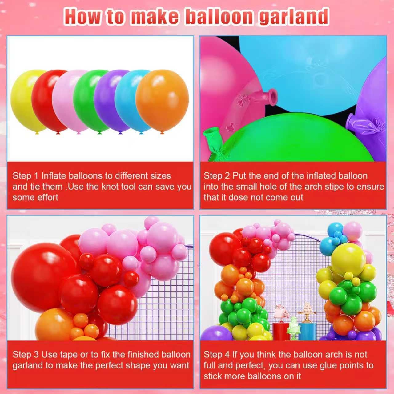 YMSZ Rainbow Colorful Balloons Arch Kit, 136pcs Red Blue Green Yellow Party Balloons with Different Size for Birthday, Baby Shower, Anniversary Party Decorations