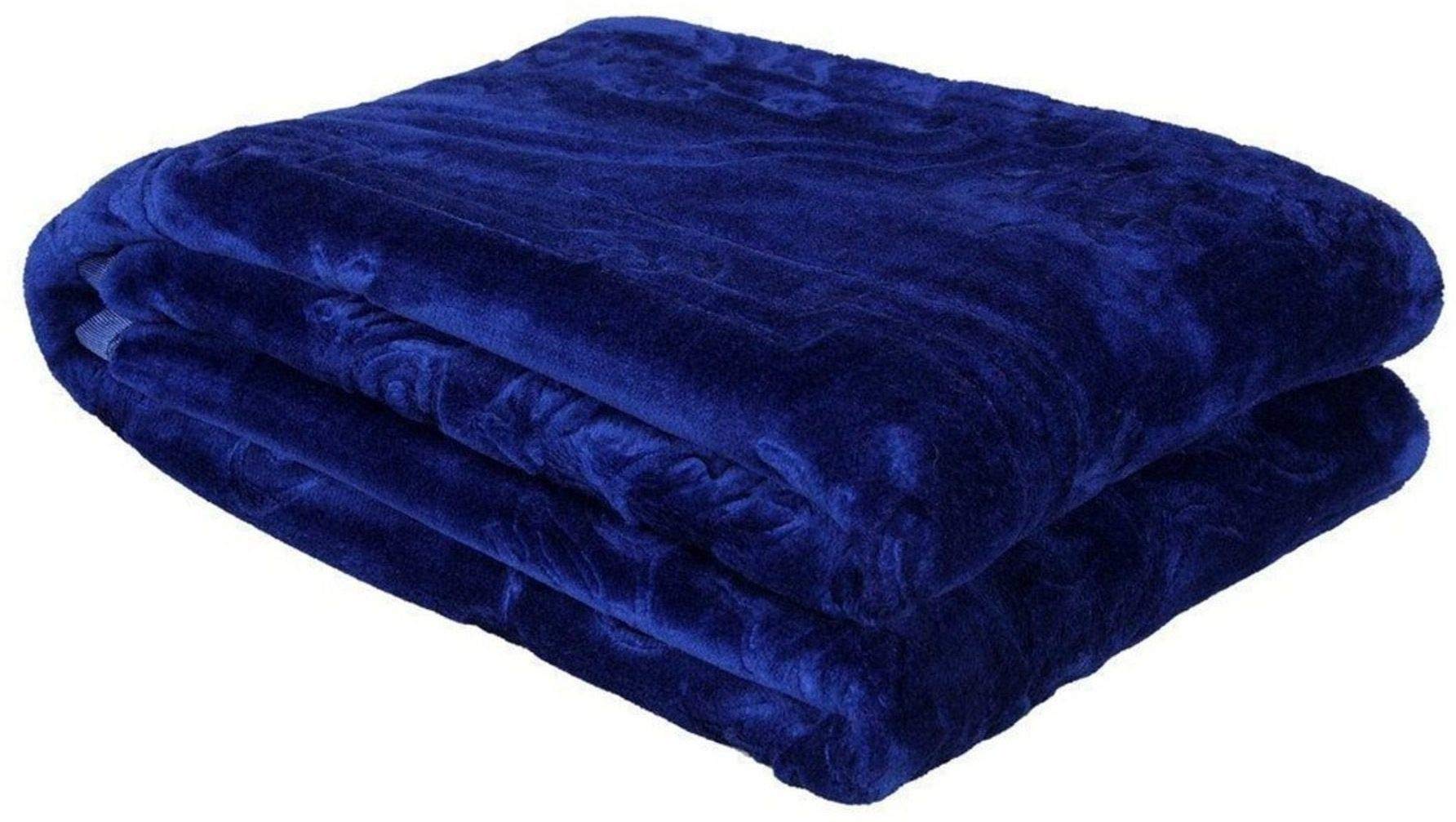 CHANGERS Embossed Blankets,Quilt,duvets,dohar Solid Colour Ultra Soft Floral Double Bed Heavy Mink Winter Blanket (Blue)-image-41