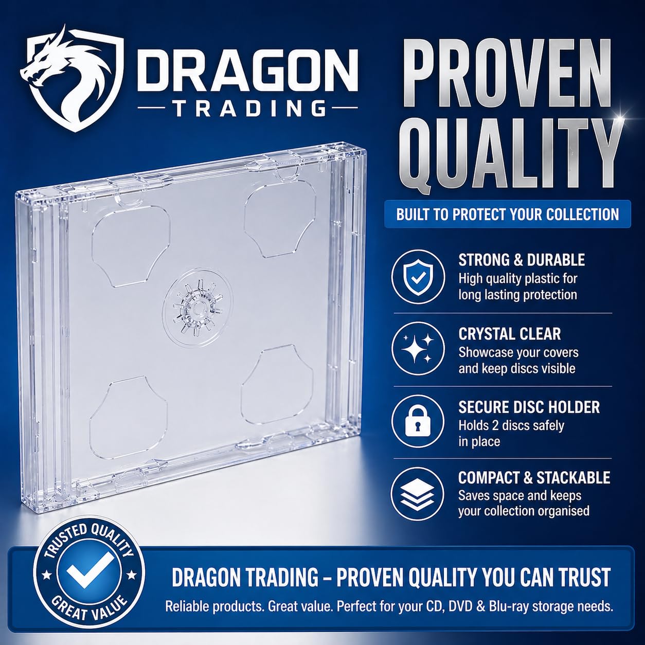 Dragon Trading Lot de 100 boîtiers transparents double CD DVD Blu-ray pour protéger vos disques – Peut contenir 2 disques de n'importe quel format