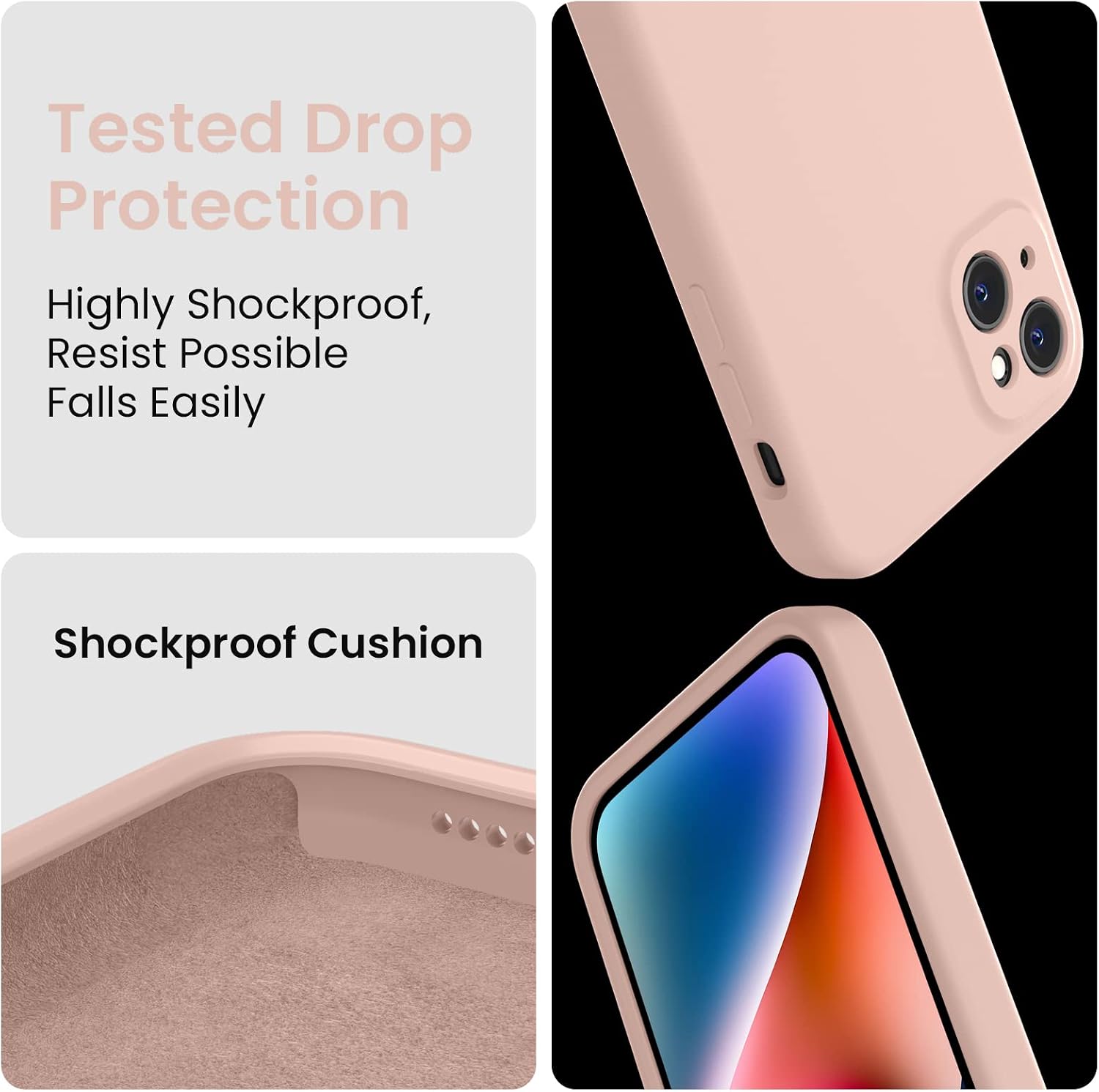 FireNova Designed for iPhone 13 Case, Silicone Upgraded [Camera Protection] Phone Case with [2 Screen Protectors], Soft Anti-Scratch Microfiber Lining Inside, 6.1 inch, Pinksand