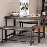 Vista 7 de IDEALHOUSE Juego de mesa de comedor para 4, mesa de cocina con bancos, juego de mesa de comedor rectangular con 2 bancos tapizados, juego de mesa