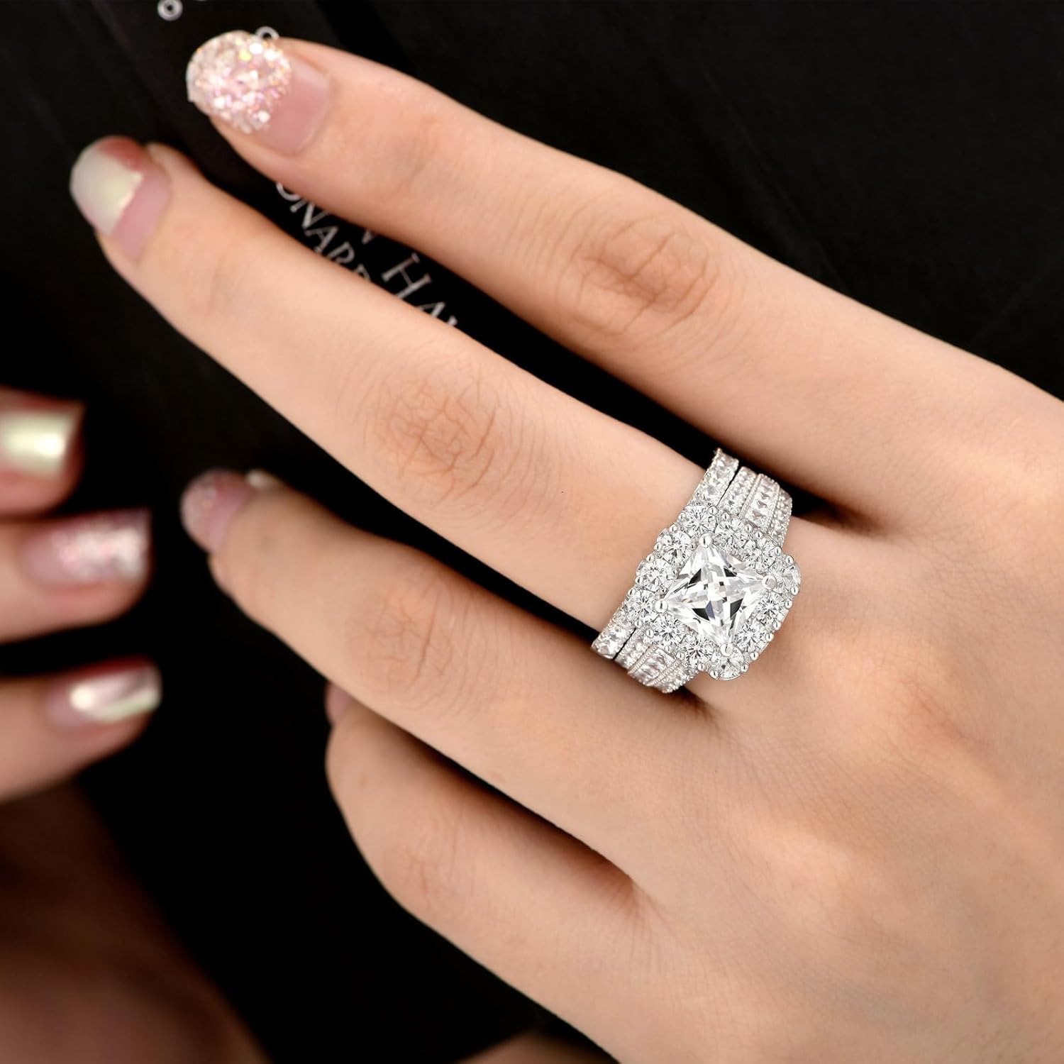 SHELOVES Vintage Princess CZ Wedding Rings Set for Women 925 Sterling Silver Engagement Rings Sets 4Ct Cubic Zirconia 5-12 - Image 2