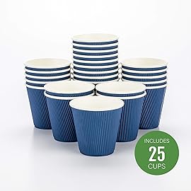 Restaurantware 8 Ounce Double Wall Disposable Coffee Cups, 25 Insulated Dark Blue Paper Cups with Ripple Wall Design, Lids Sold Separately for Hot Drinks like Tea, Hot Chocolate, and More