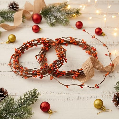 Miniatura 6 de Gejoy 2 rollos de guirnalda de bayas de doble pip de 40 pies, guirnalda floral de bayas de campo, decoración floral de manualidades, decoración de