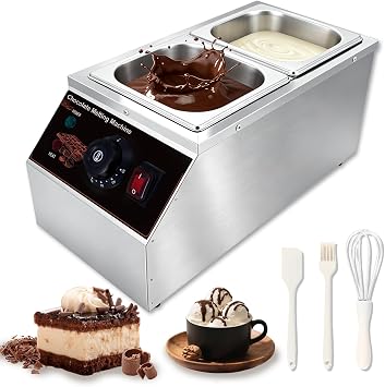 Chocolate Melting Pot 2 Tanks, Stainless Steel Chocolate Melter | Commercial Chocolate Tempering Machine with Temperature Control, Electric Chocolates Melter Pot for Milk Coffee Cheese Baking