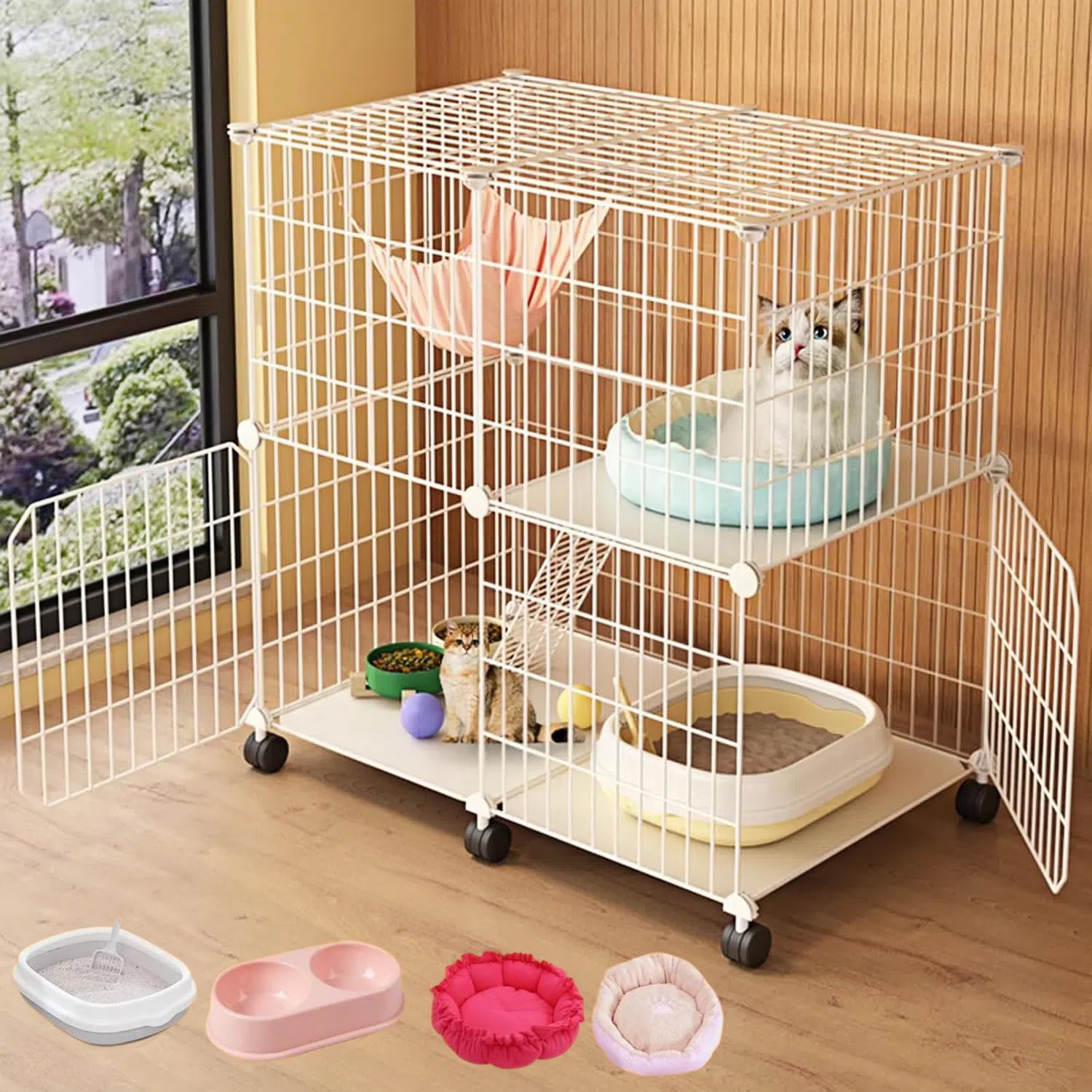Amazon.co.jp: 猫ケージ 75*39*76cm 猫用ケージ キャスター付き 猫用 