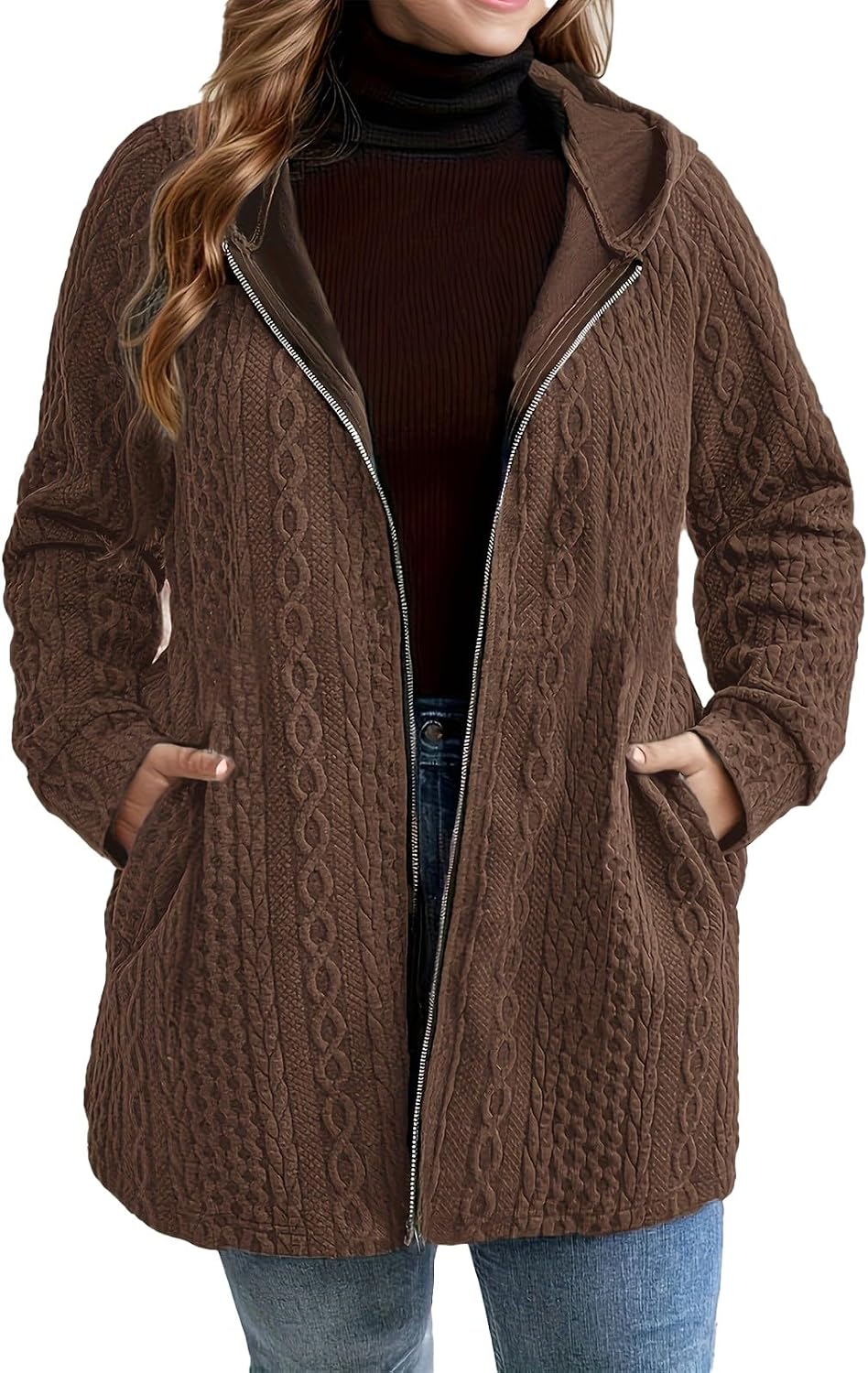 Womens Fleece Zip Up Jacket with Pockets Oversized Long Sherpa Hoodie Fuzzy Jackets Warm Teddy Coat