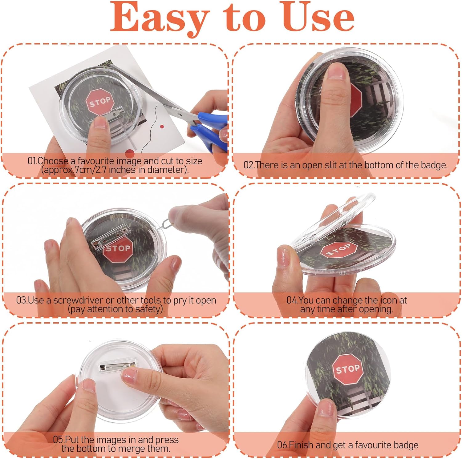 Sibba 6 PCS Acrylic Clear Pin Badges 3 Inch Blank Button Pins Badge for Crafts Round DIY Picture Photo Pin Buttons Make Your Own Badges Pins Making Kit for Backpacks Hats Jackets Handbags