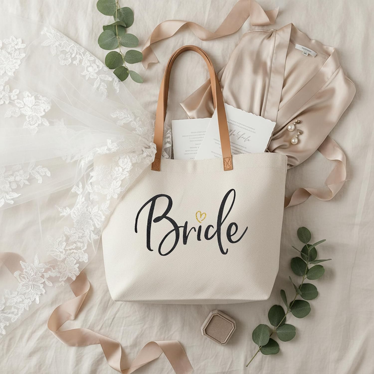 ELEGANTPARK Bride Gifts Wedding Gifts for Bride Bag Bridal Shower Bachelorette Party Honeymoon Large Travel Canvas Tote Bag with Zipper - Image 5