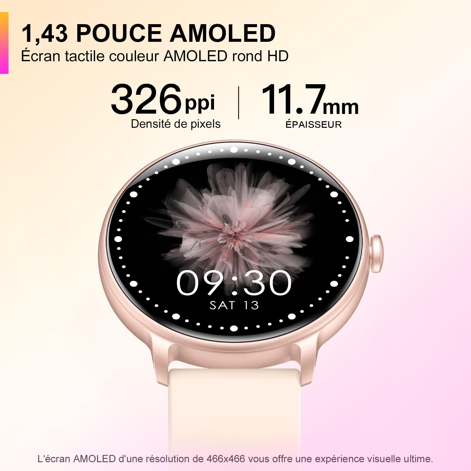 Montre Connectée Homme Femme, 1.43'' AMOLED Smartwatch avec Appel Bluetooth, Montre Connectee avec Moniteur de Fréquence Cardiaque, Podomètre Etanche IP68 Montre Intelligente pour Android iOS