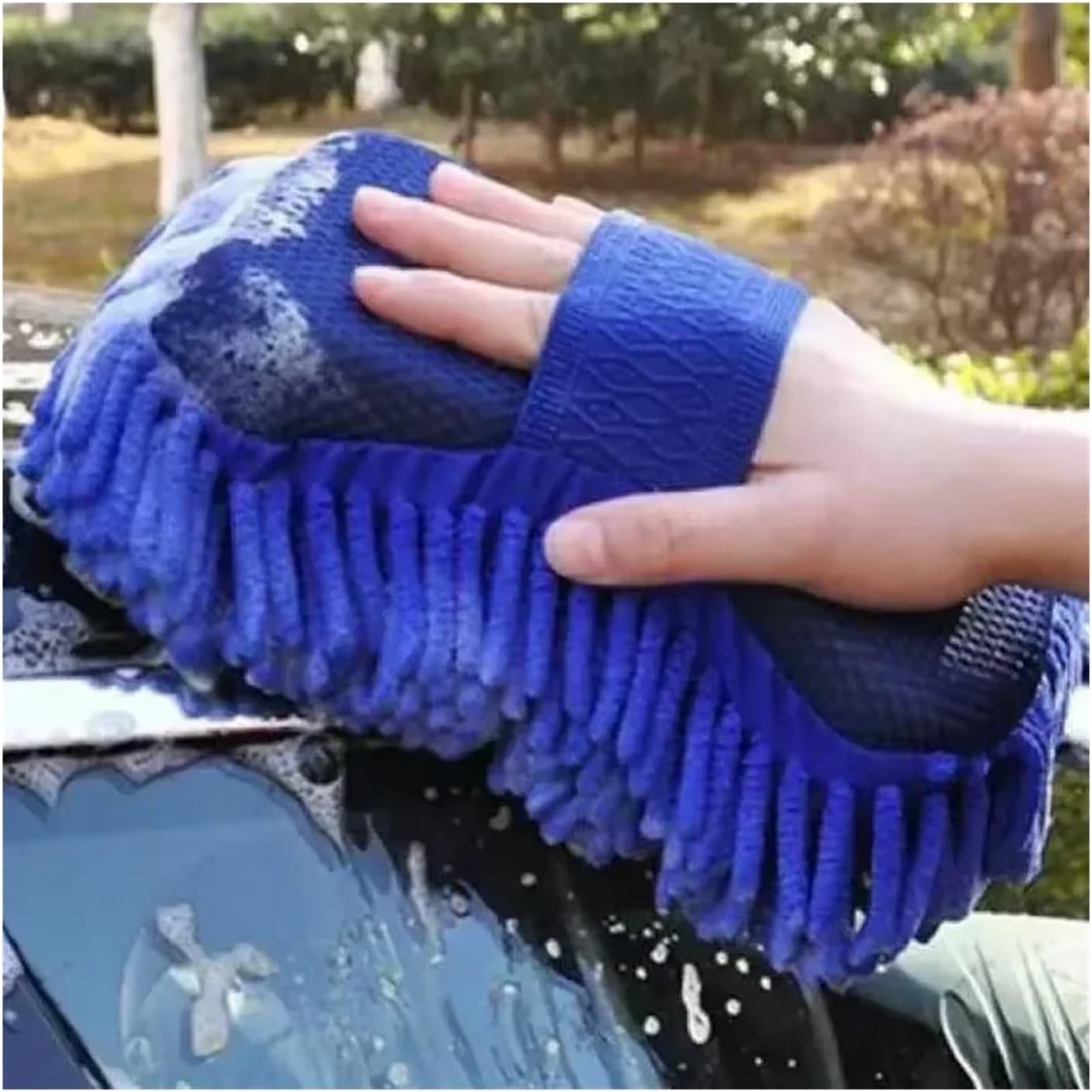 2Pcs Blue Microfiber Chenille Car Wash Kit - Cleaning Sponge Pad & Washing Glove Towel for Ultimate Car Detailing(2pcs)