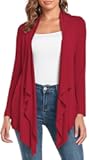 TownCat Cardigans for Women, Soft Drape Front Open Womens Cardigans, Lightweight Long Sleeve Cardigan Irregular Hem (Winered, M)