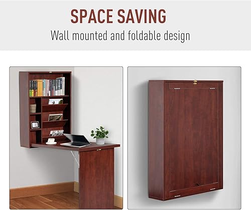 Miniatura 5 de HOMCOM Escritorio plegable, convertible, amurado., Mahogany