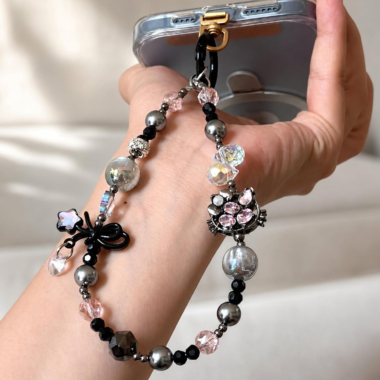Phone Charm Wrist Strap with Tether Tab, Cute Keychain Accessory for Women image 3