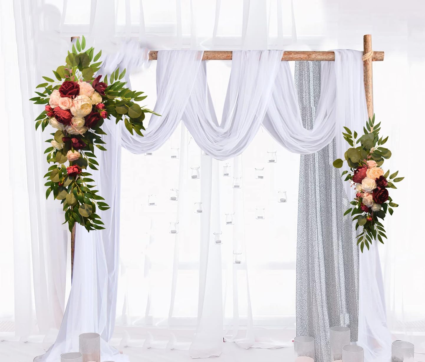 Wedding Decor Welcome Sign Wedding Arch Flowers Swags Decorative Swags Artificial Flowers for Decoration Peony Flower Swag for Wedding Decor 2 Pcs (red)