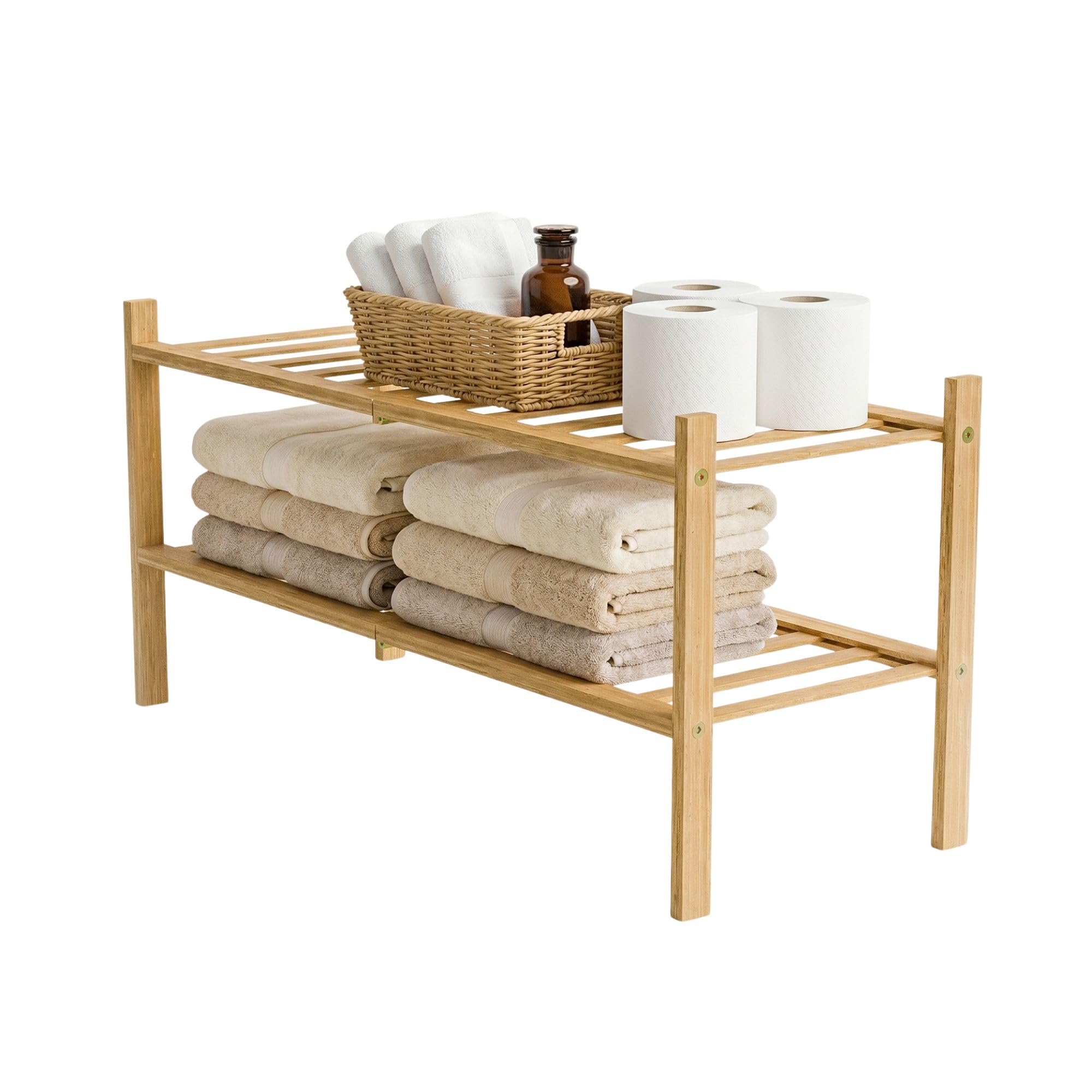 Meuble à chaussures en bambou Amig Boo : étagère 2 niveaux 70x27x40 cm pour salon et couloir