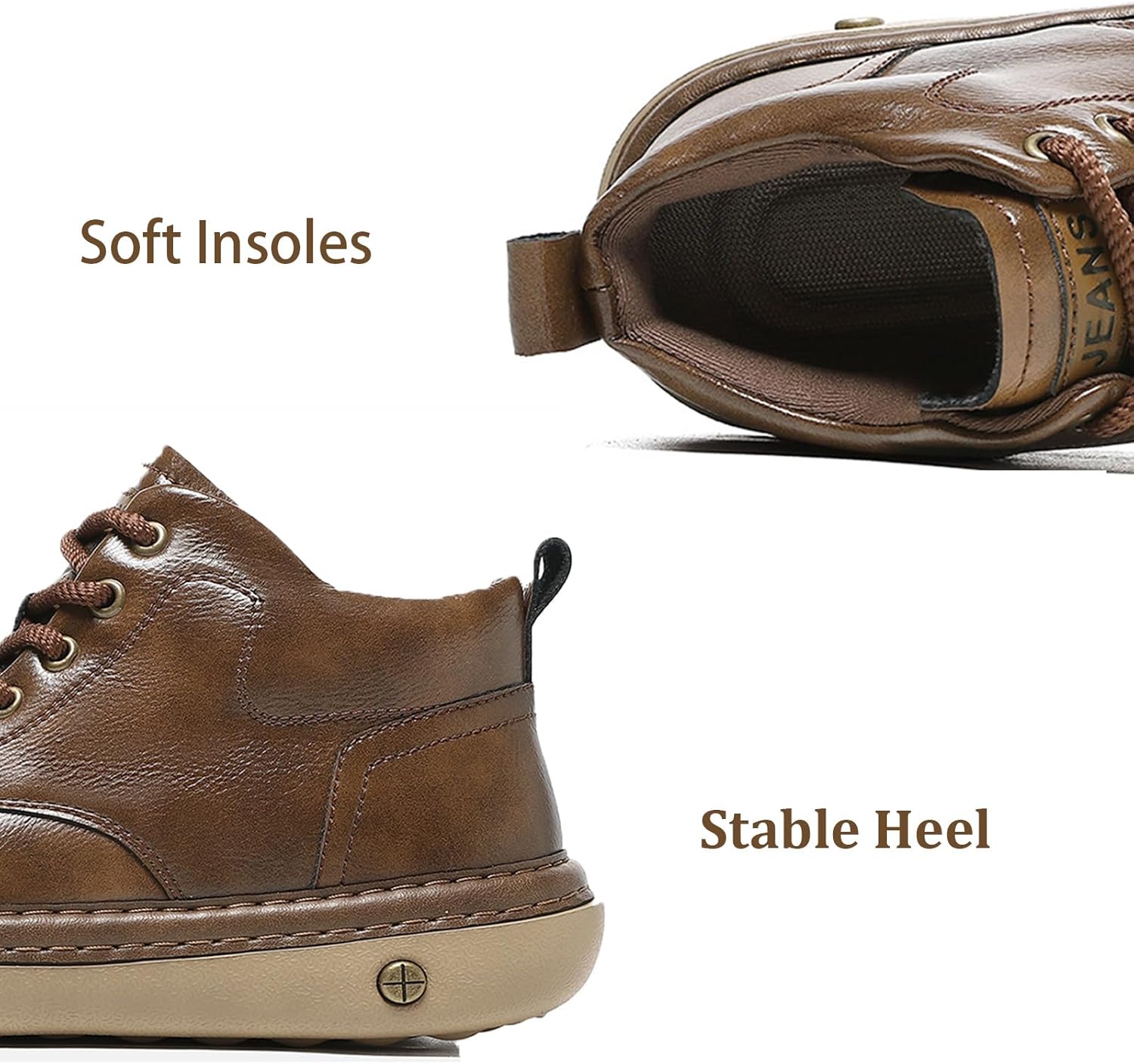 Men's Causal Chukka Ankle Boot Leather Lace Up Cushioned Sole Platform Comfortable Non Slip Work Chukka Boots Mid Top Walking Driving Shoes for Male - Image 4