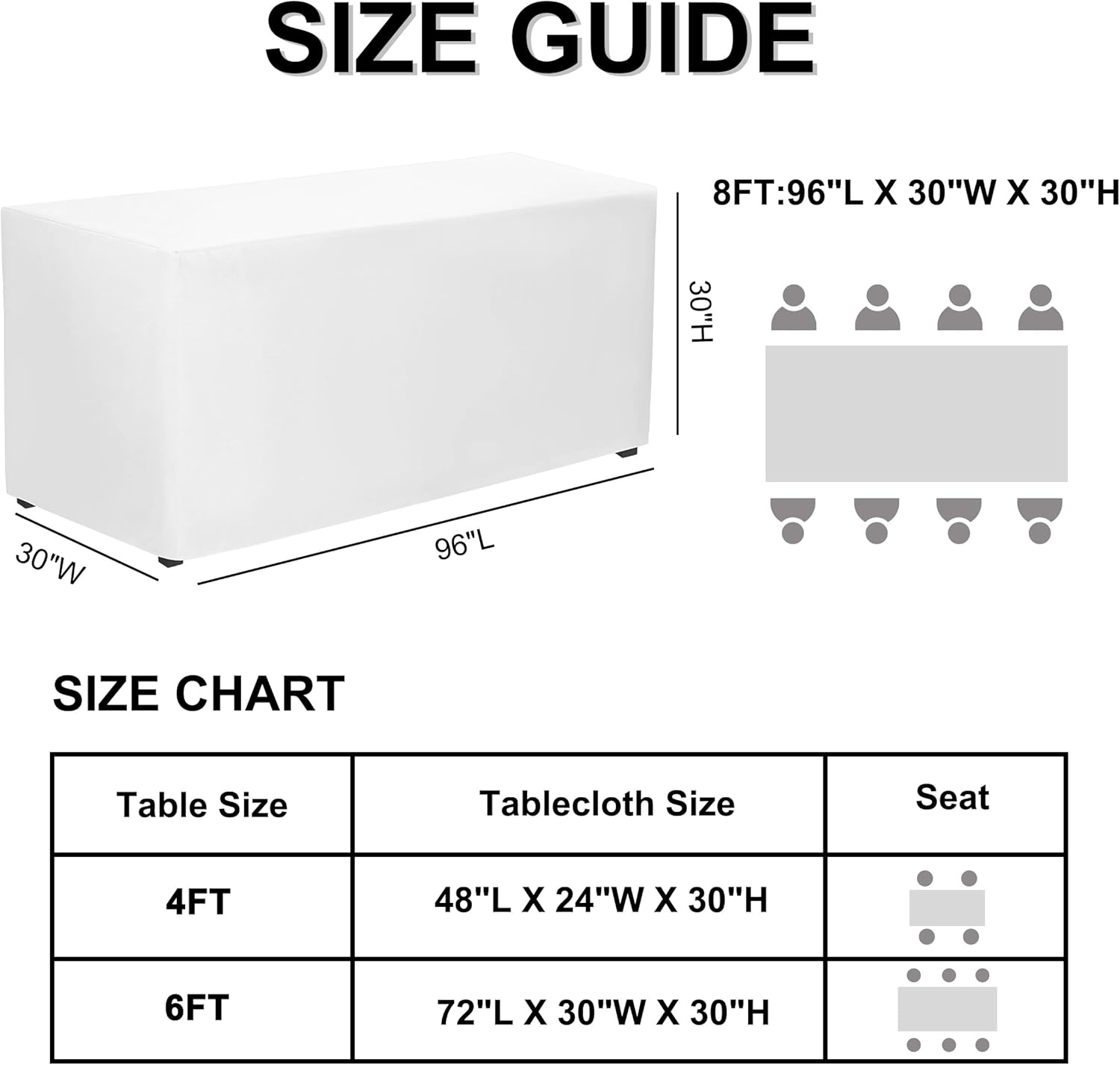 PLOYMONO Fitted Tablecloth, 2 Pack Table Clothes for 8 FT Rectangle Table, (96x30 Inch) Polyester Fabric Cover for Trade Craft Show, Buffet, Banquet, Wedding (White) - Image 7