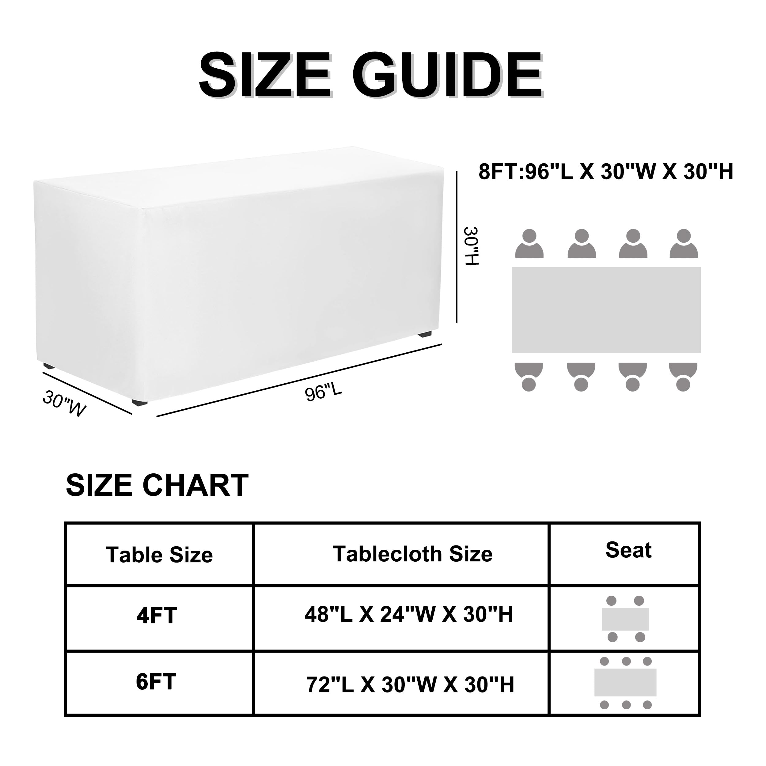 PLOYMONO Weiße Tischdecken, 2 Stück, 2,4 m (96 x 30 lnch) | Rechteckige Tischdecke aus hochwertigem Polyestergewebe – ideal für Messen, Buffets, Bastelausstellungen, Hochzeiten, Partys